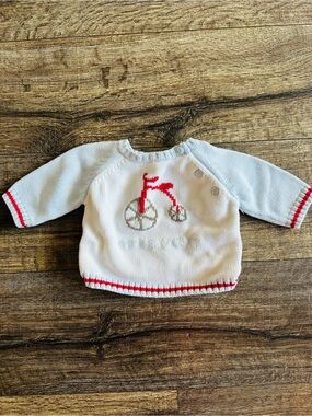 Janie & Jack Classic Cotton White Baby Sweater with Red Bicycle Knit